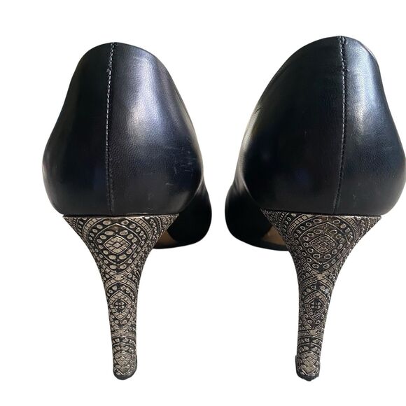 Max Mara Open Peep Toe Dressy Pumps 9.5 EU 40 Black Leather Heel 3” Made Italy - Picture 7 of 12